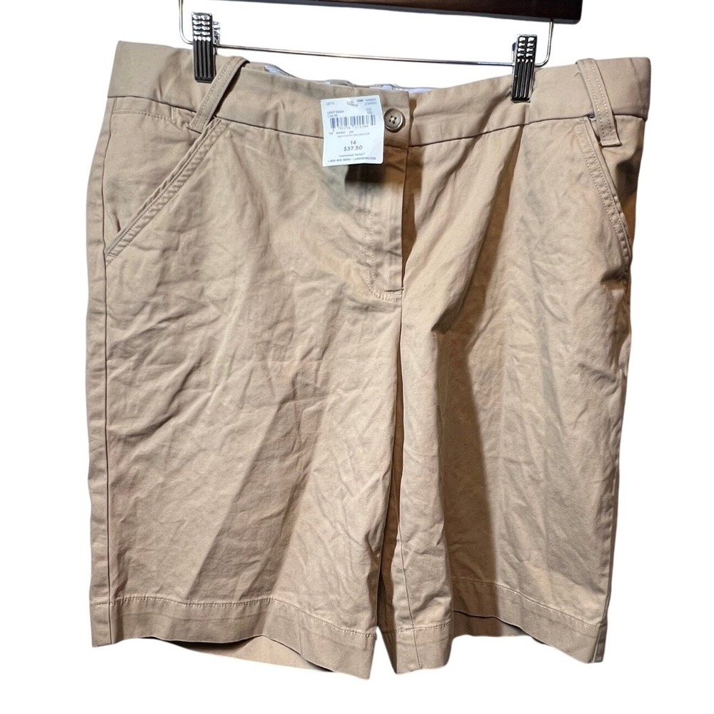 Lands End Womens Chino Shorts Everyday 10in Inseam 14 Khaki Cotton New Khakis
